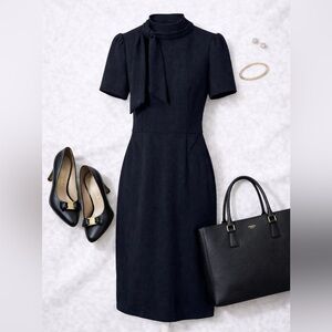 Maggy London Navy Blue Dress with Bow Detail